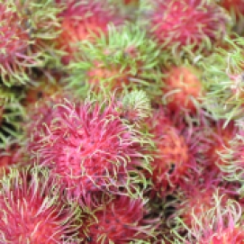Vibrant rambutan fruit. In the US it's usually brownish and sad looking.