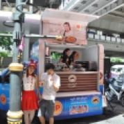 Another tiny food truck. This one is giving away samples of it's pork lunchmeat or sausage I think.