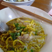 Kao Soi or curried noodles, this famous dish is popular with all my friends. This dish might be Burmese influenced.