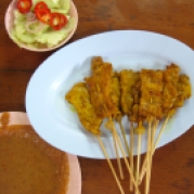 Moo Satay or pork satay. Unlike in the U.S. this is a pork dish. There's no chicken or beef. Remember only pork so if you're a purist you know how to order this.